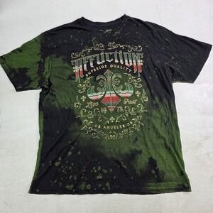 Affliction Live Fast T-Shirt Men 3XL Black Green Bleach Dye Graphic Biker Mexico